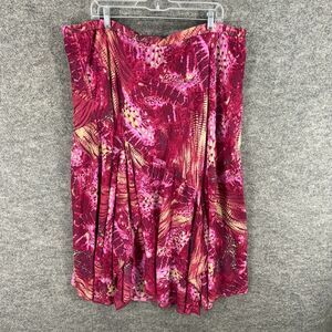 Added Dimensions Skirt Women 2X Plus Pink Geometric A-Line Midi Mid Rise Lined